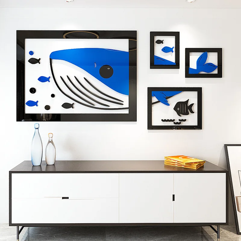 

Nordic ins wall sticker Art creative 3d whale acrylic self-adhesive porch living room photo frame wall stickers cartoon sticker