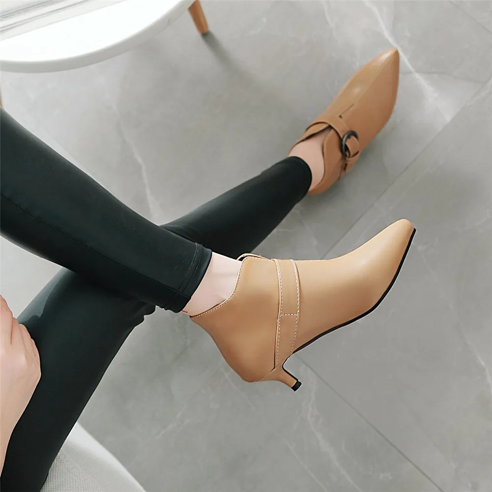 BONJOMARISA/брендовые Черные ботильоны размера плюс 34-48; женские офисные туфли на среднем каблуке; женская обувь с острым носком