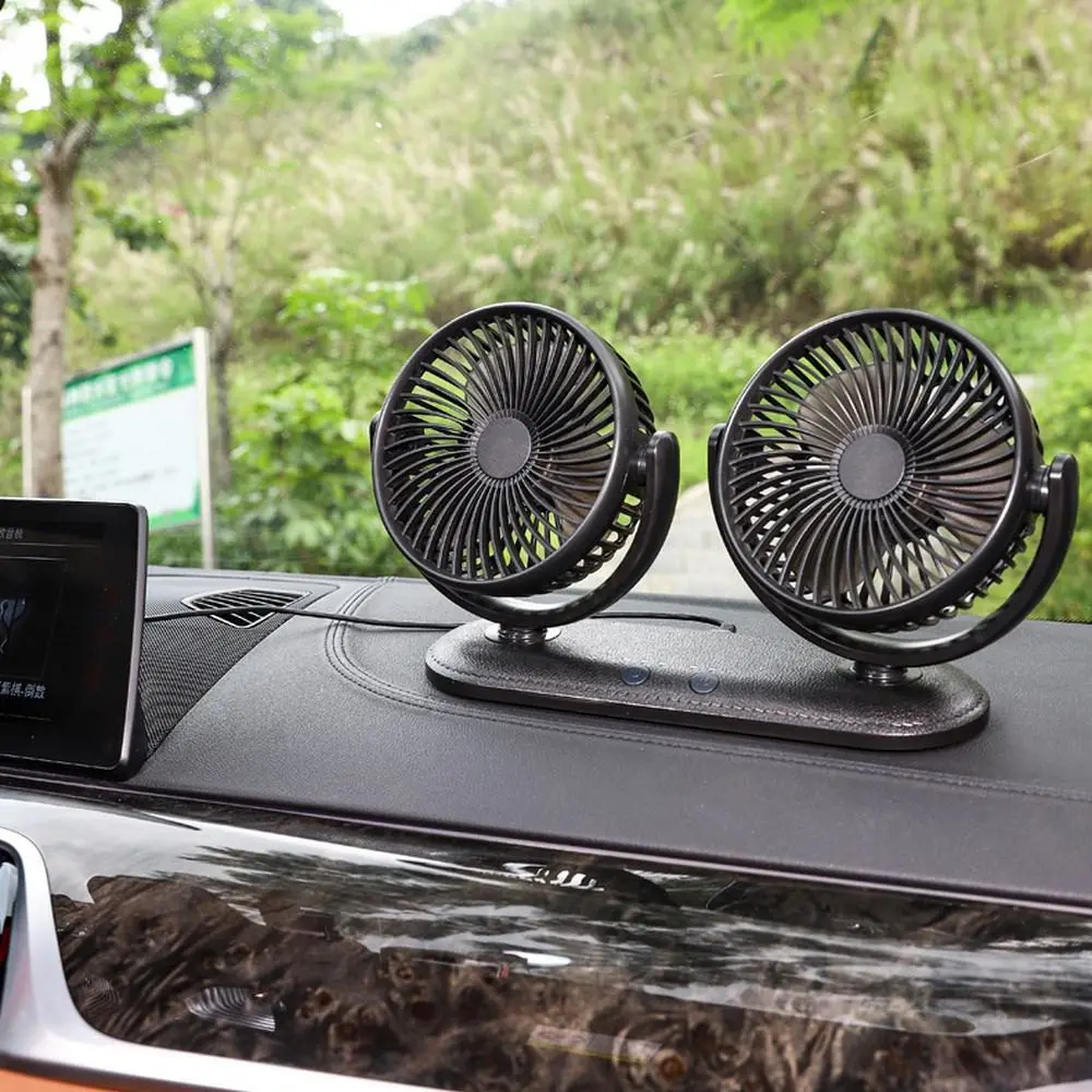 

Summer Car Fan 12v 360 Degree All-Round Adjustable Car Fan Cooling Dual Head Fan Low Noise Car Air Conditioner