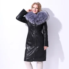 2017 winter Faux Fur coat women long suede Plush Slim fashion silver Artificial Fox Fur Collar Large size Factory direct supply