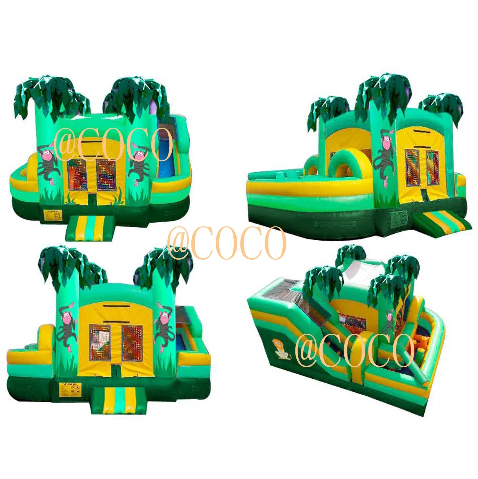 

free ship to sea port, 6x5m Jungle inflatable jumping castle house bounce combo, commercial bouncer obstacle course with slide