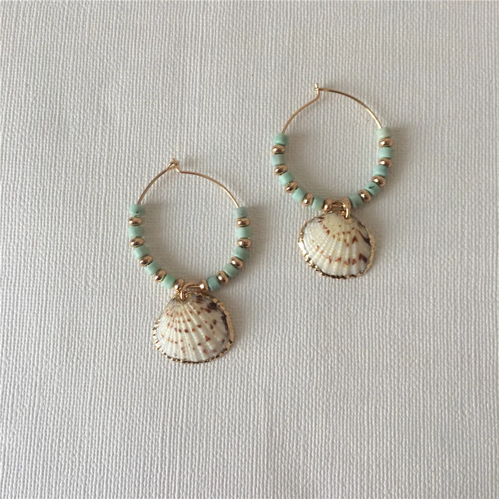 

FASHION JEWELRY GOLD COLOR PLATING BEAD STRAND IN CIRCLE DROP AND SHELL PENDANT EARRING FOR WOMEN GIRL