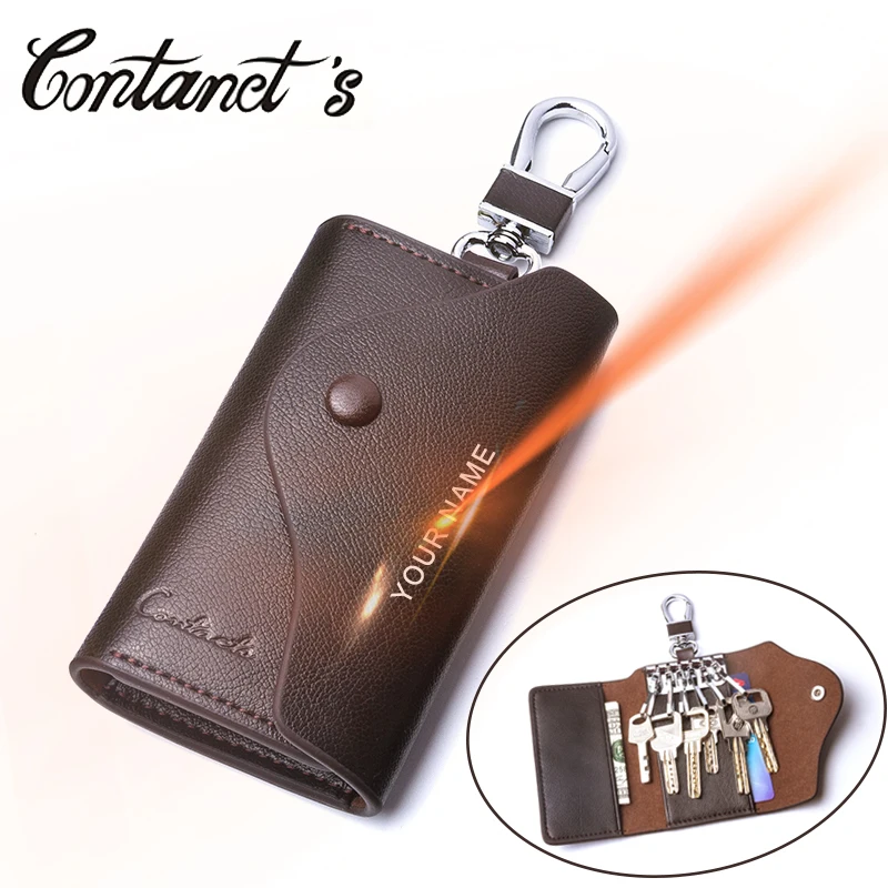 Men's Car Keys Wallets Genuine Cowhide Leather Male Key Holder Organizer Housekeeper Keychain Purse Key Ring Bag Keys Case Pouch