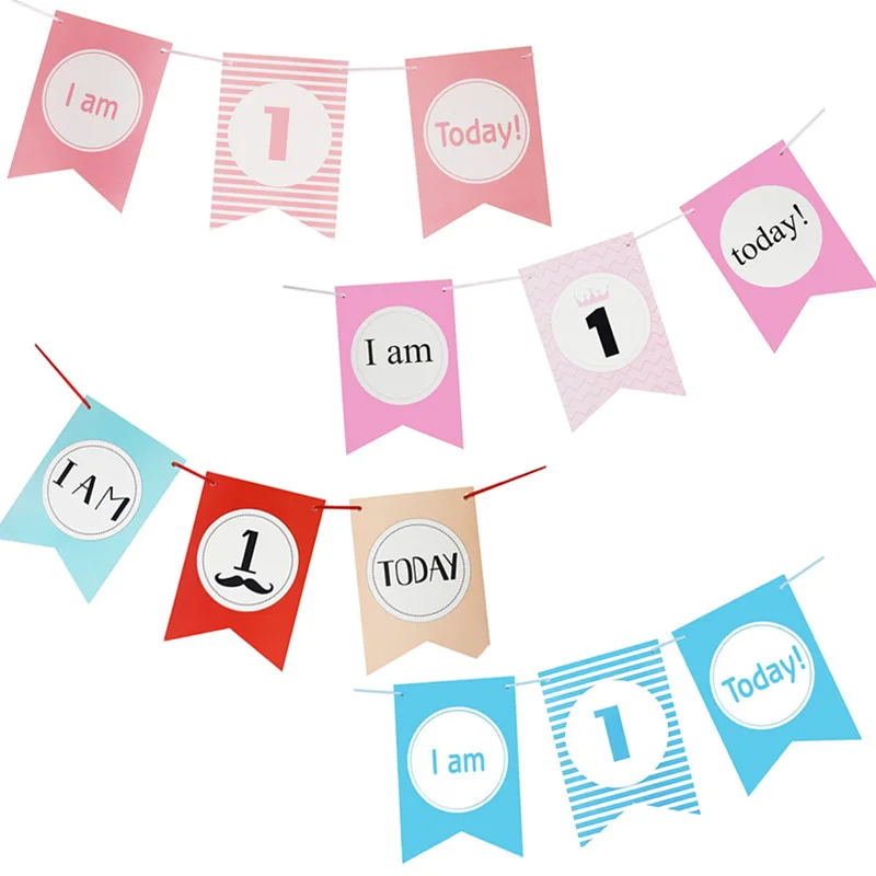 1set Birthday Banner Hanging Bunting 1 Year Old Happy Party Decoration I am Today Garland Baby Shower Photo Props | Дом и сад