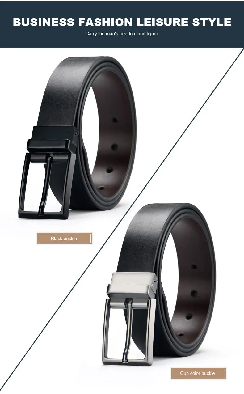 DOULILU Double-sided available Two-layer leather pin buckle belt Men's double-sided leather casual fashion belt rotation buckle  For Men Jeans Casual Belt Pin Buckle Masculine Cummerbund1 (8)