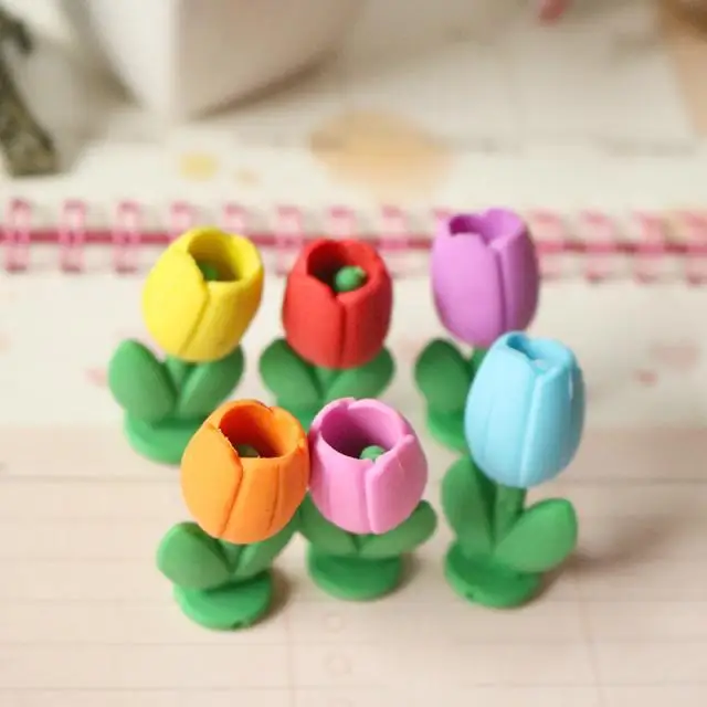 

20 pcs Creative Cartoon Eraser Children Creative Stationery Flower Sculpture Simulation Friction Cute Rubber Tulip