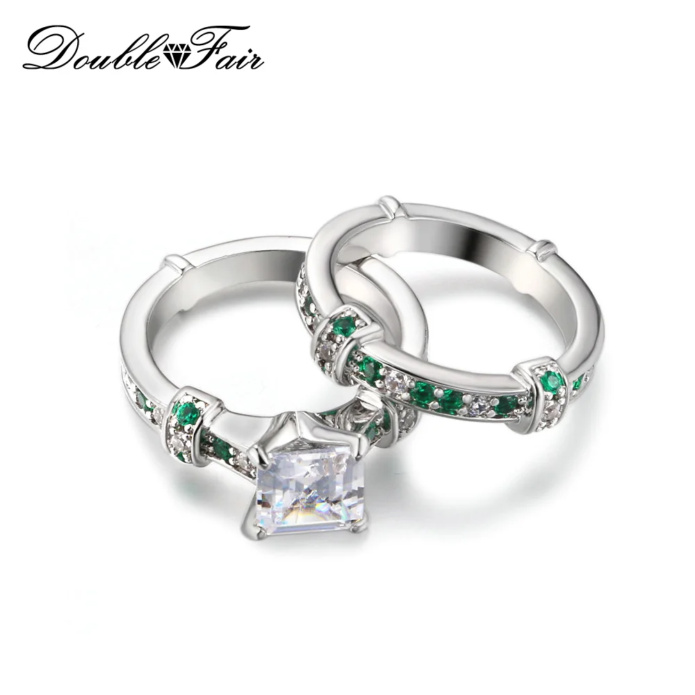 Double Fair White Gold Gold Ring Sets For Women Anniversary High Quality Clear Crystal Rings Jewelry DFYG013