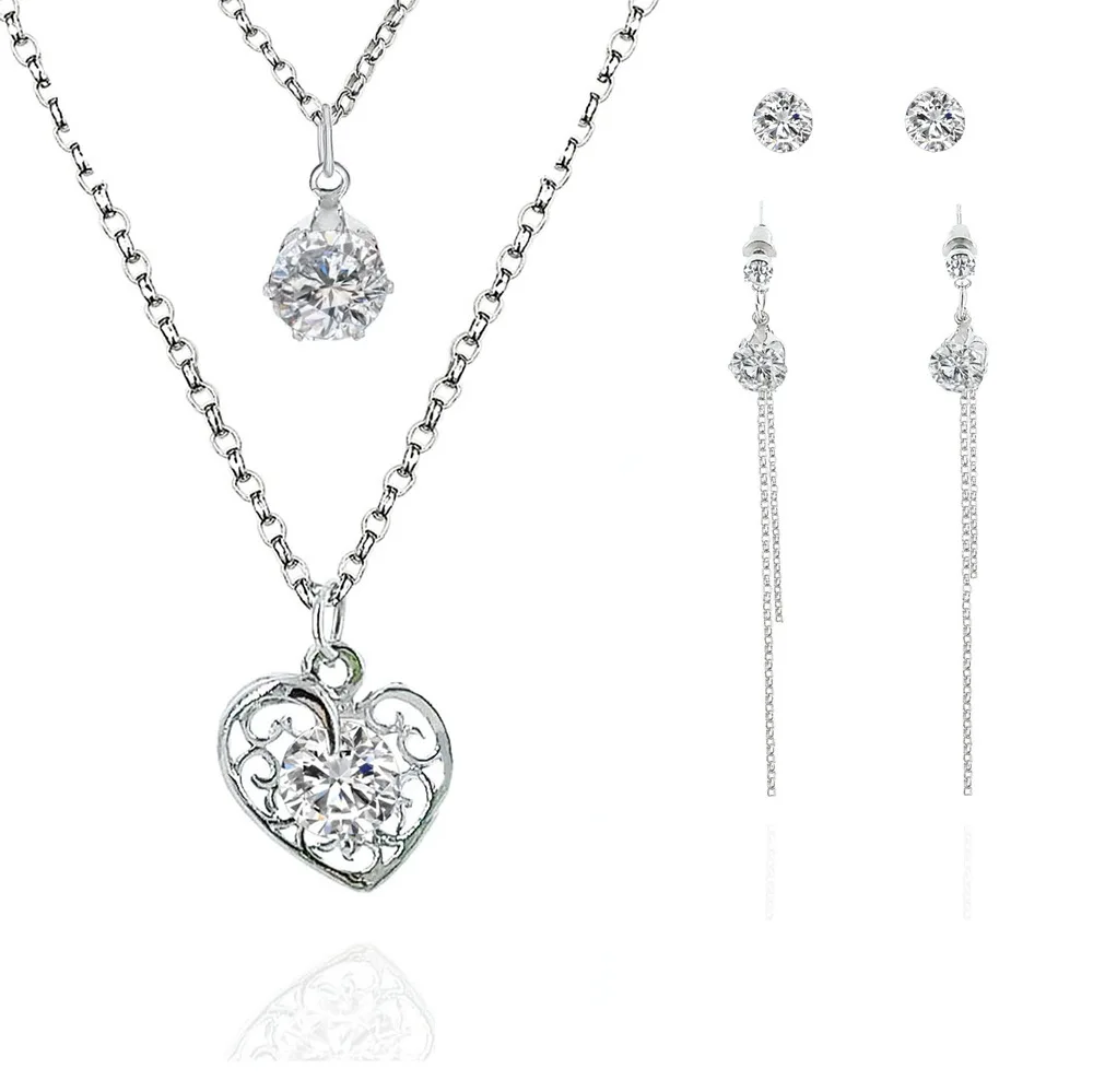 

CBO49 Women's simple love shape zircon pendant jewelry set Green copper alloy jewelry