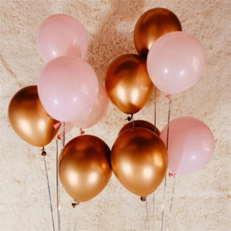 12 шт./лот, розовые латексные шары, золотые, серебряные, хромированные, металлические, свадебные, для душа, воздушные гелиевые воздушные шары, вечерние шары