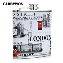 

CARRYWON New Arrival Hip Flask 7oz Stainless Steel Delicate Portable Carry-On Whisky Alcohol Flask With London Street Pattern