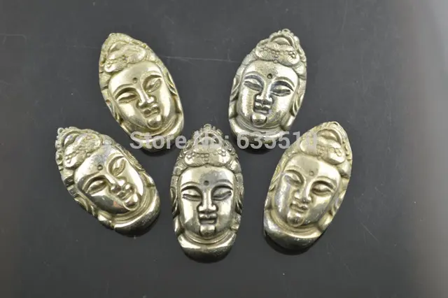 1pc Carved Natural Pyrite Stone Guanyin buddha pendant Buddhist jewelry