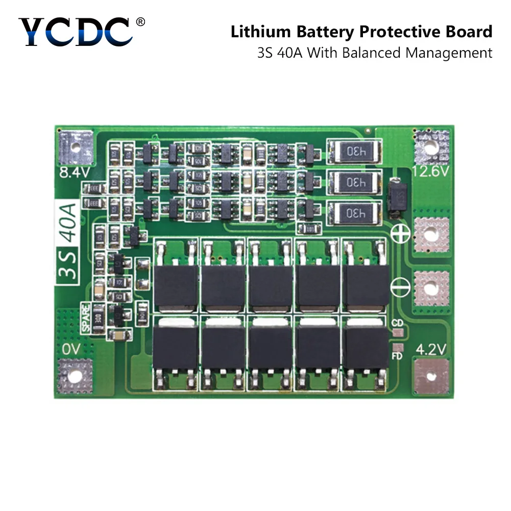 

YCDC 3S 40A Li-ion 18650 BMS PCM Battery Protection Board BMS PCM With Balance For li-ion Lipo Battery Cell Pack Module