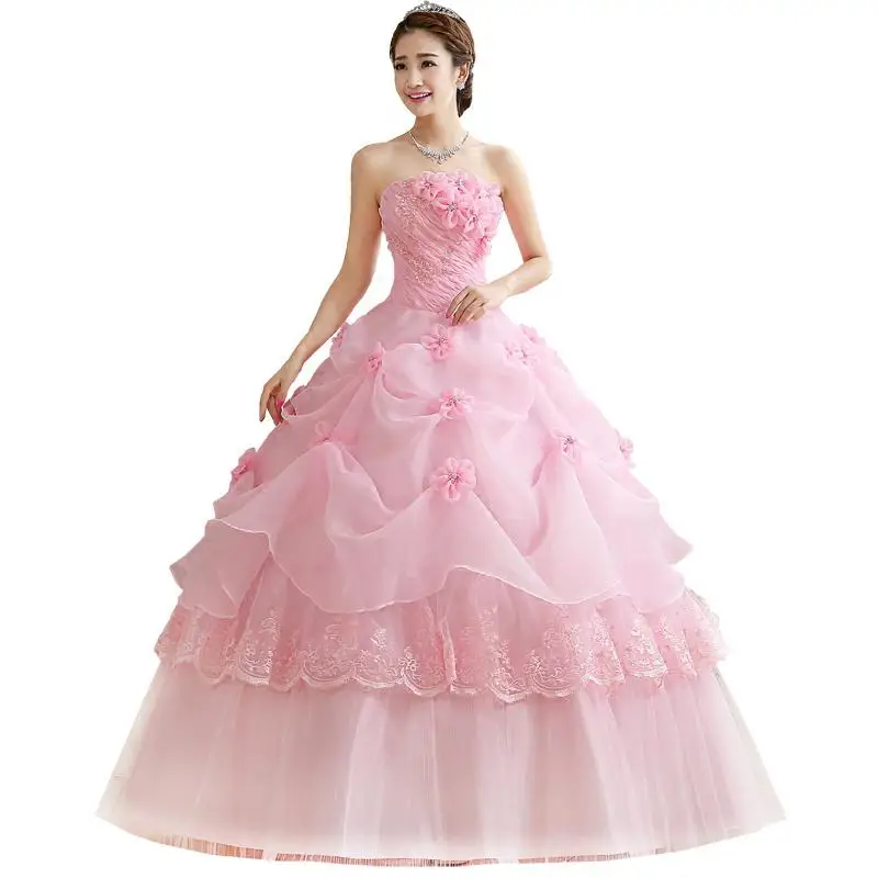 Бальные платья органза Красный Розовый Белый Пол Длина сладкий 16 платья Vestido 15 Anos - Цвет: Розовый