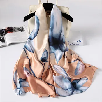 

LaMaxPa 2019 New Fashion Spring/Summer Women Flower Printing Silk Scarf Shawls Soft Female Wrap Long Size Beach Sunscreen Hijab