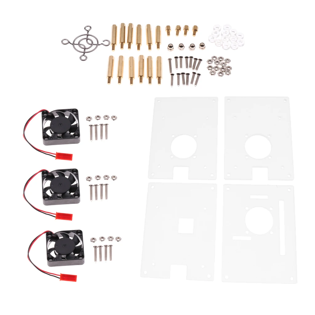 Acrylic Stack Case Enclosure Open-Air Dog Bone + Cooler Fan for Raspberry pi