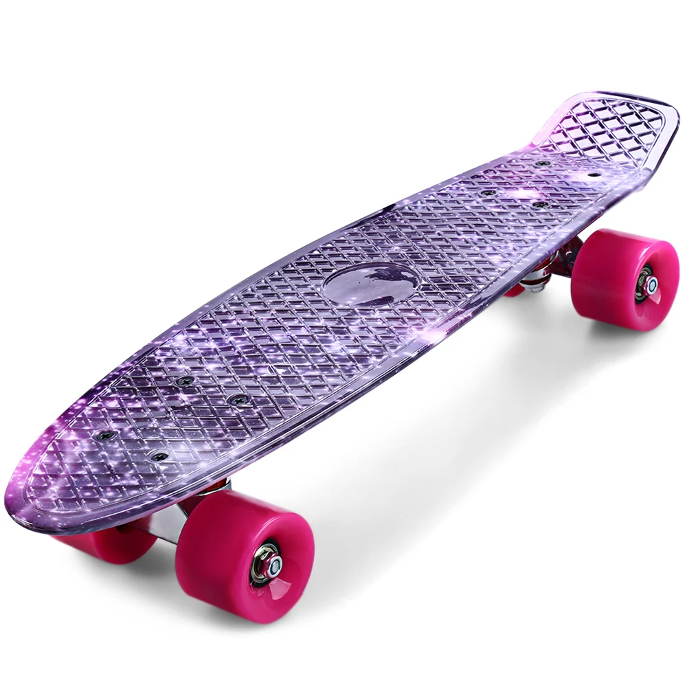 

CL - 95 Four Wheels Skateboard Printing Purple Starry Sky Pattern Skateboard Complete 22 Inch Retro Cruiser Longboard