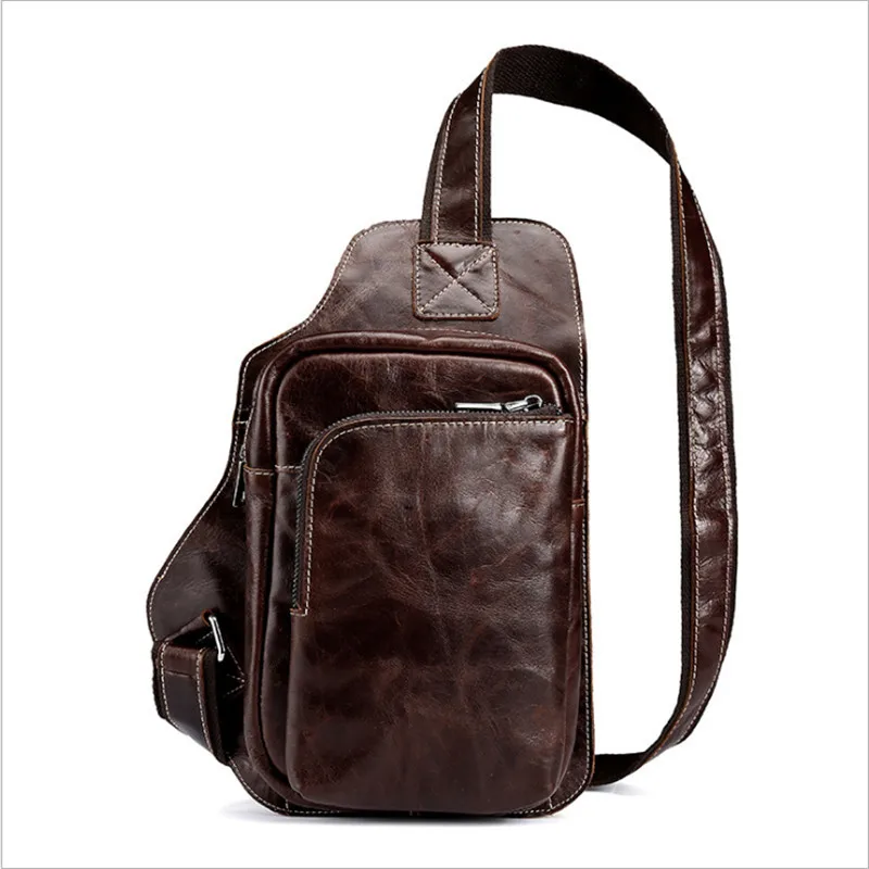 

Free Shipping Men's Leather Irregular Triangle Messenger Shoulder Sling Chest Casual Vintage Bag fashion bag