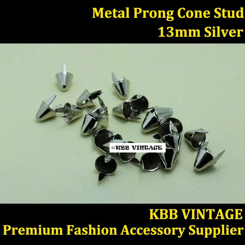 

200pc Metal Punk Studs Gothic Cone Studs Rock DIY Studs UK-77 Silver 12mm
