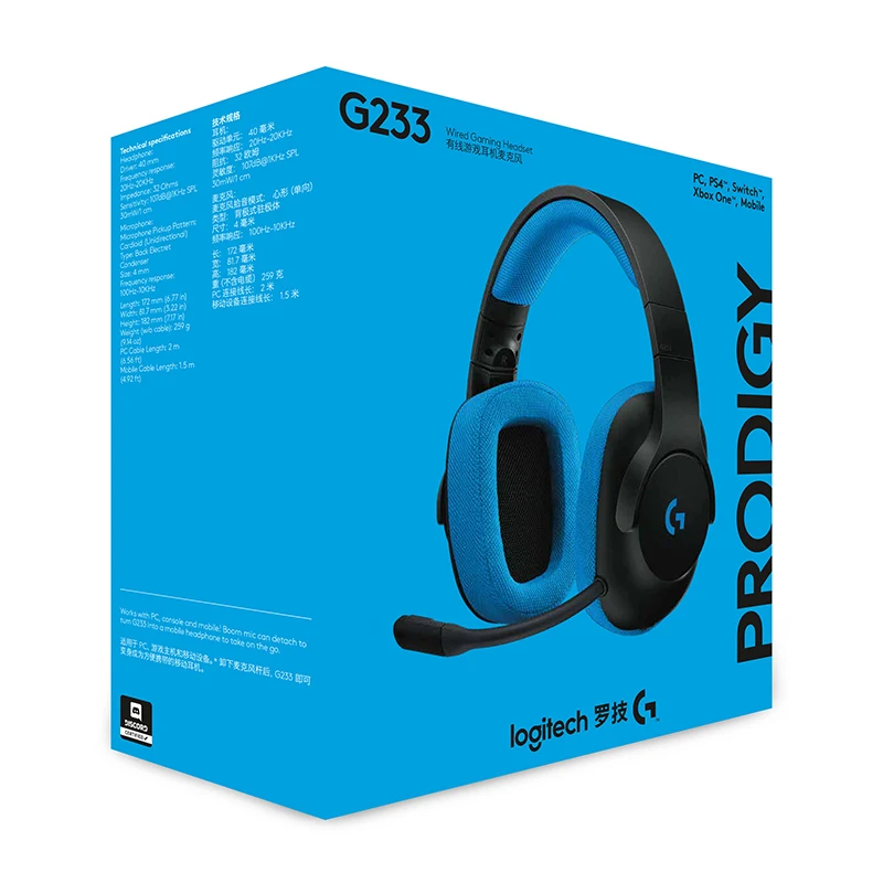 

Original Logitech G233 Prodigy Gaming Headphones Wired Control With Mic for PC, PS4/PRO, Xbox One, Xbox One S, Nintendo Switch