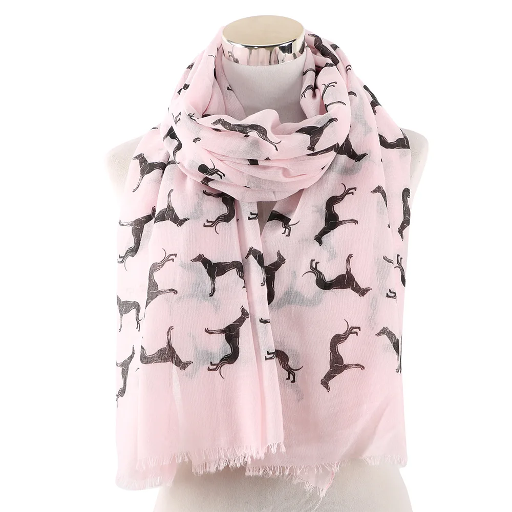 Ladies Animal Printed Scarf New Korean Style High Quality Lovely Dog Shawl 70*180CM Polyester Breathe Tassels Thin Scarf - Цвет: pink