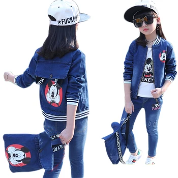 

2018 New Spring Autumn Girls Denim Clothing Sets Jacket + Pants +T Shirt 3pcs Girls Outfits Casual Children Clothes For 3 -14 Y