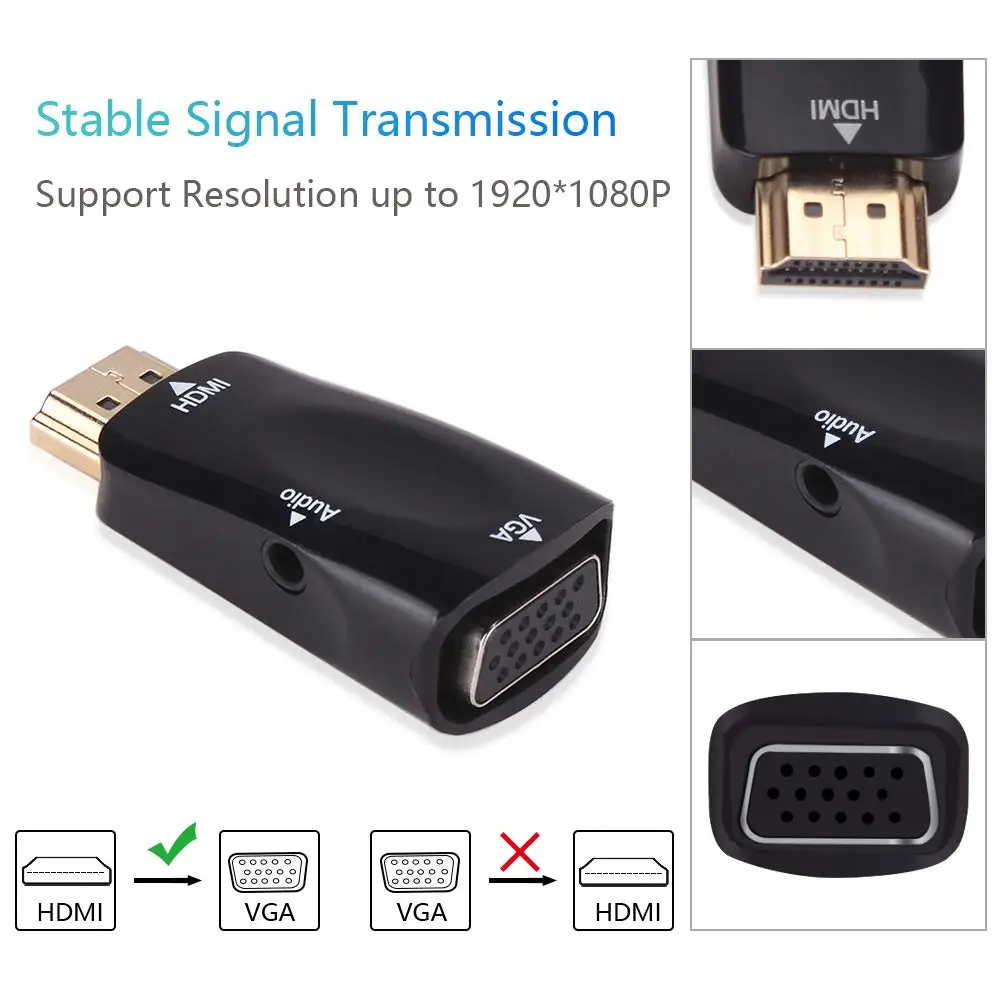 HDMI к VGA конвертер адаптер 1080P позолоченный HDMI мужчина к VGA Женский адаптер для настольного компьютера, ноутбука, монитора, проектора, HDTV