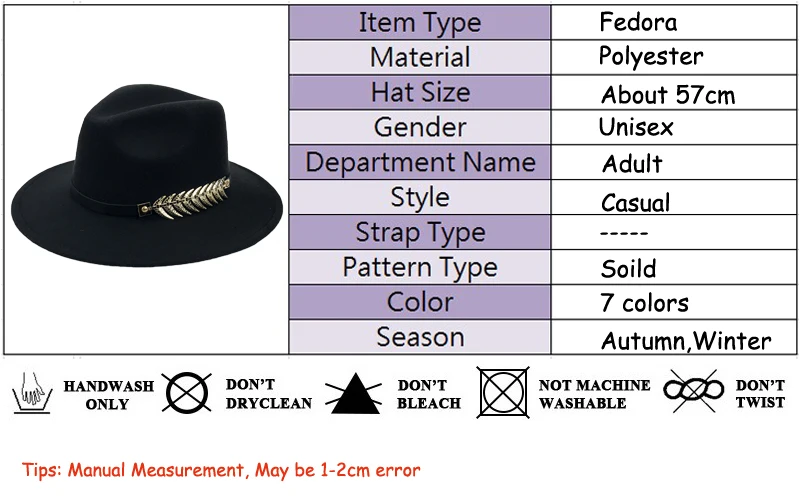 Wool Fedora Fashion Winter Curling Brim Jazz Hat With Belt Decoration Felt hat