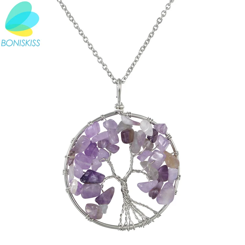 Boniskiss Life Tree Necklace Christmas Gifts Collares For Grandma Necklaces & Pendants Women Purple Crystal 2017 Collier Femme