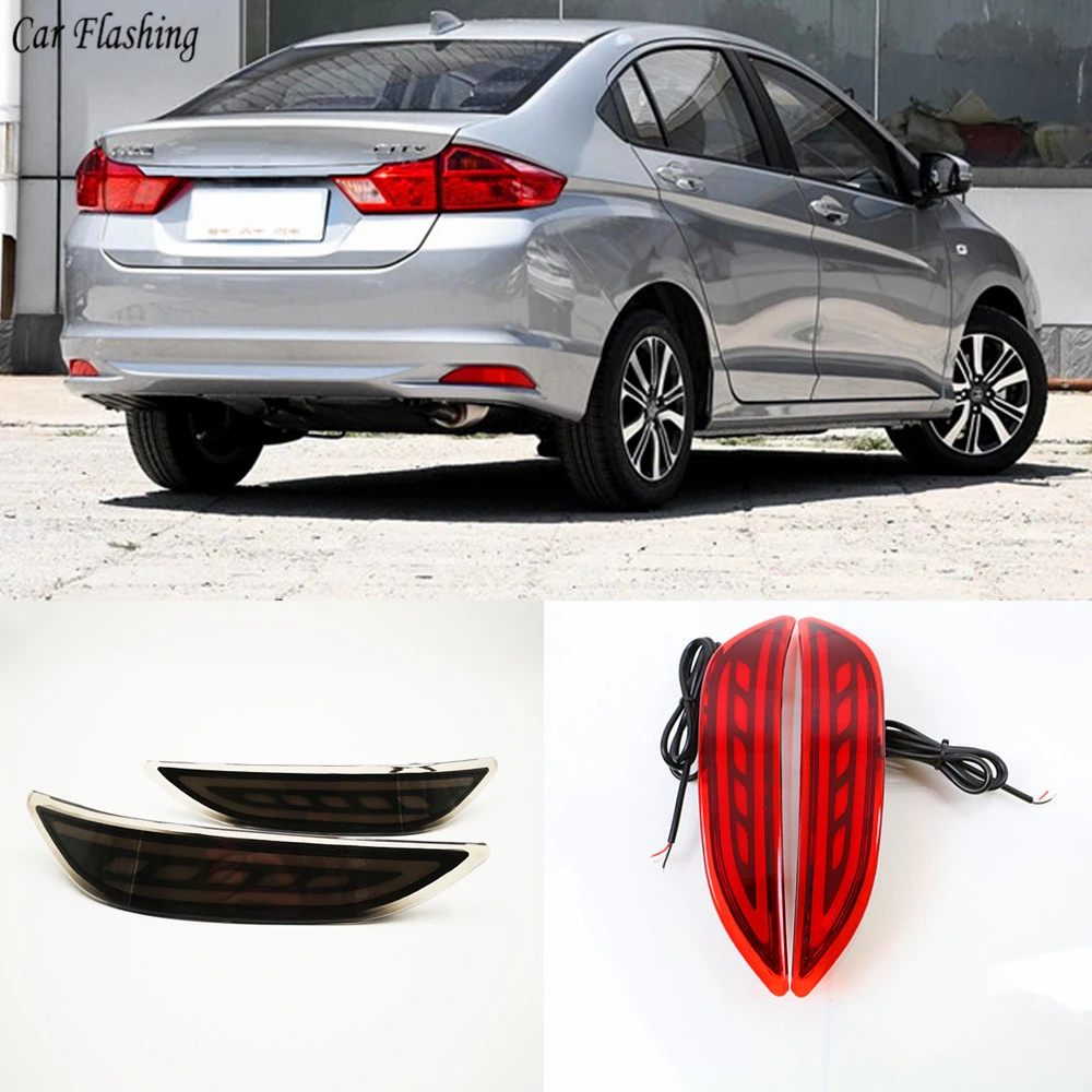 

Car Flashing 2pcs LED DRL Rear Bumper tail light fog lamp Brake Reflector Turn Signal Warning lamp For Honda City 2014 2015 2016