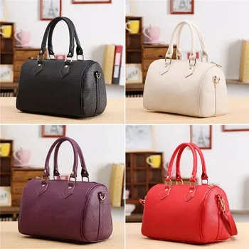 

4 Colors Women Solid Leather Handbag Tote Purse Shoulder Bag Messenger Satchel