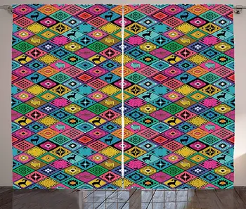 

Southwestern Curtains Patchwork Style Pattern in Hand Drawn Style Symbols and Patterns Boho Hippie Living Room Bedroom Window
