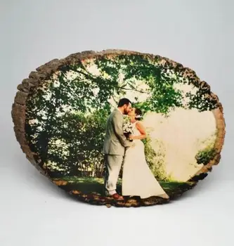 

Personalized newlywed couple Image Wood Ornaments,anniversary rustic wood slice photo frame Ornament keepsake gifts