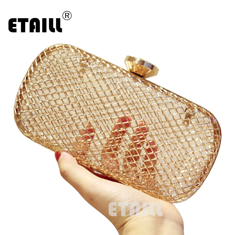 

ETAILL New Acrylic Lattice Transparent Box Clutch Bag PVC Hand Bag Women Party Banquet Evening Bag Mini Plaid Chain Shoulder Bag