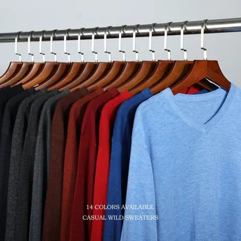 

14Color Knitted Pullover 2019 Spring Autumn New Men Business Cashmere Sweater Men's Casual V-Collar Sweaters Brand Clothes