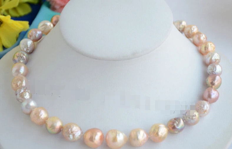 

Free shipping >>>>>100% Natural 12-13mm PINK LAVENDER PEACOCK Edison Reborn pearl NECKLACE 17