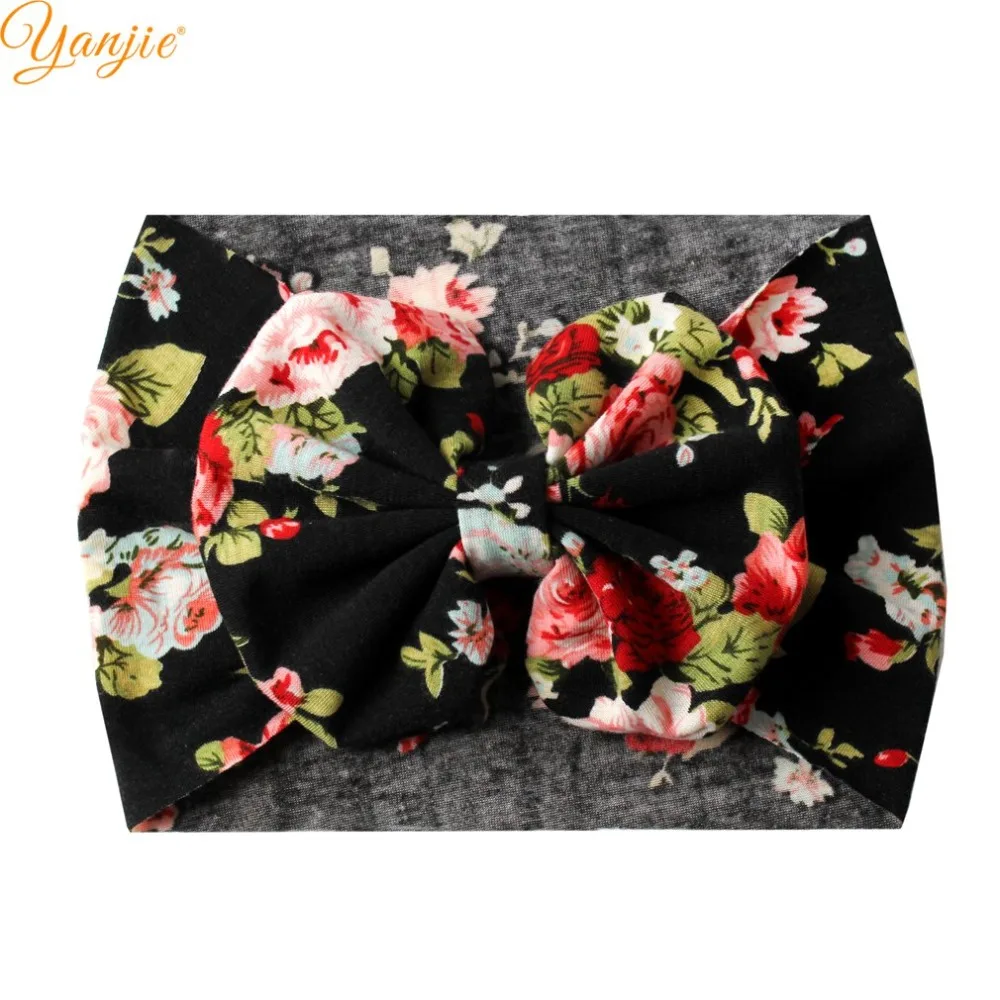 

Vintage Wide Flower Printed Cotton Headband 5" Hair Bows Elastic Kids Girl 2019 Festival Bandana Headwear