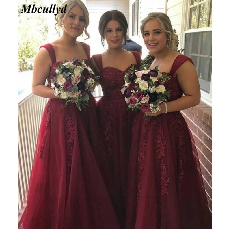 maroon floor length bridesmaid dress