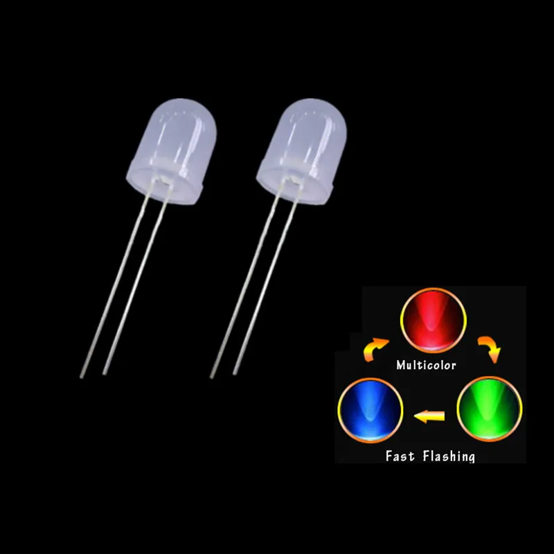 

100pcs 10mm Flicker Diffusers Fast Flashing LED Diode Flash RGB Color Round Light-Emitting Diode Changing Blinking Multicolor