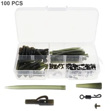 100 шт./лот, зажимы для карпа, шпильки, хвостовые резиновые трубки, Быстросменные Вертлюги, не спутывающиеся рукава, с коробкой для рыболовных снастей