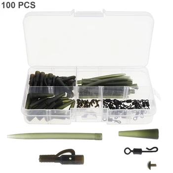 

100pcs/lot Terminal Carp Clips Pins Tail Rubber Tubes Quick Change Swivels Anti Tangle Sleeves with Fishing Tackle Box