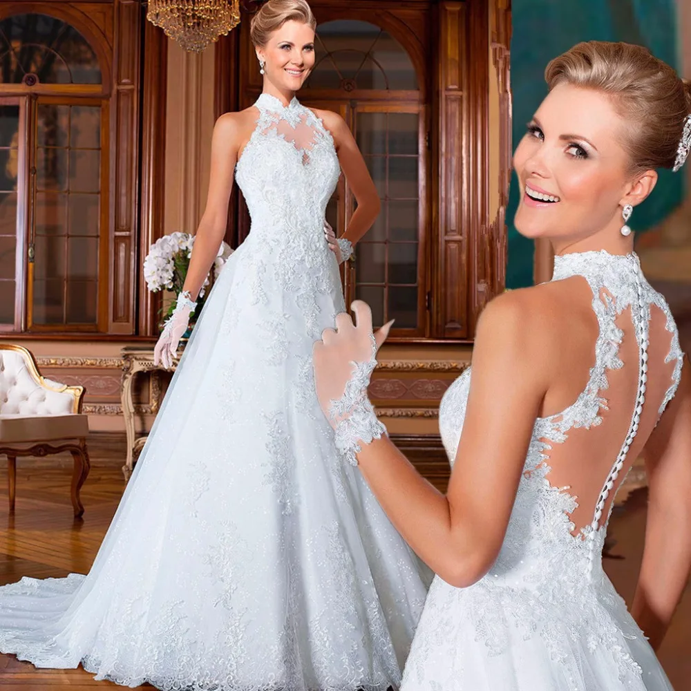 Vestido De Noiva curto Sleeveless Court Train Appl...