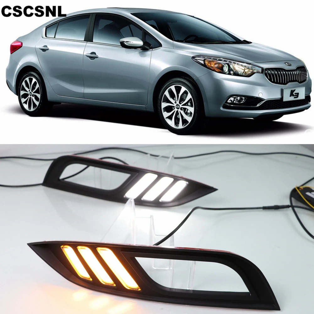 

CSCSNL For Kia K3 Cerato 2013 2014 2015 2016 Led Daytime Running Lights DRL fog lamp cover with Yellow Turning Signal Function