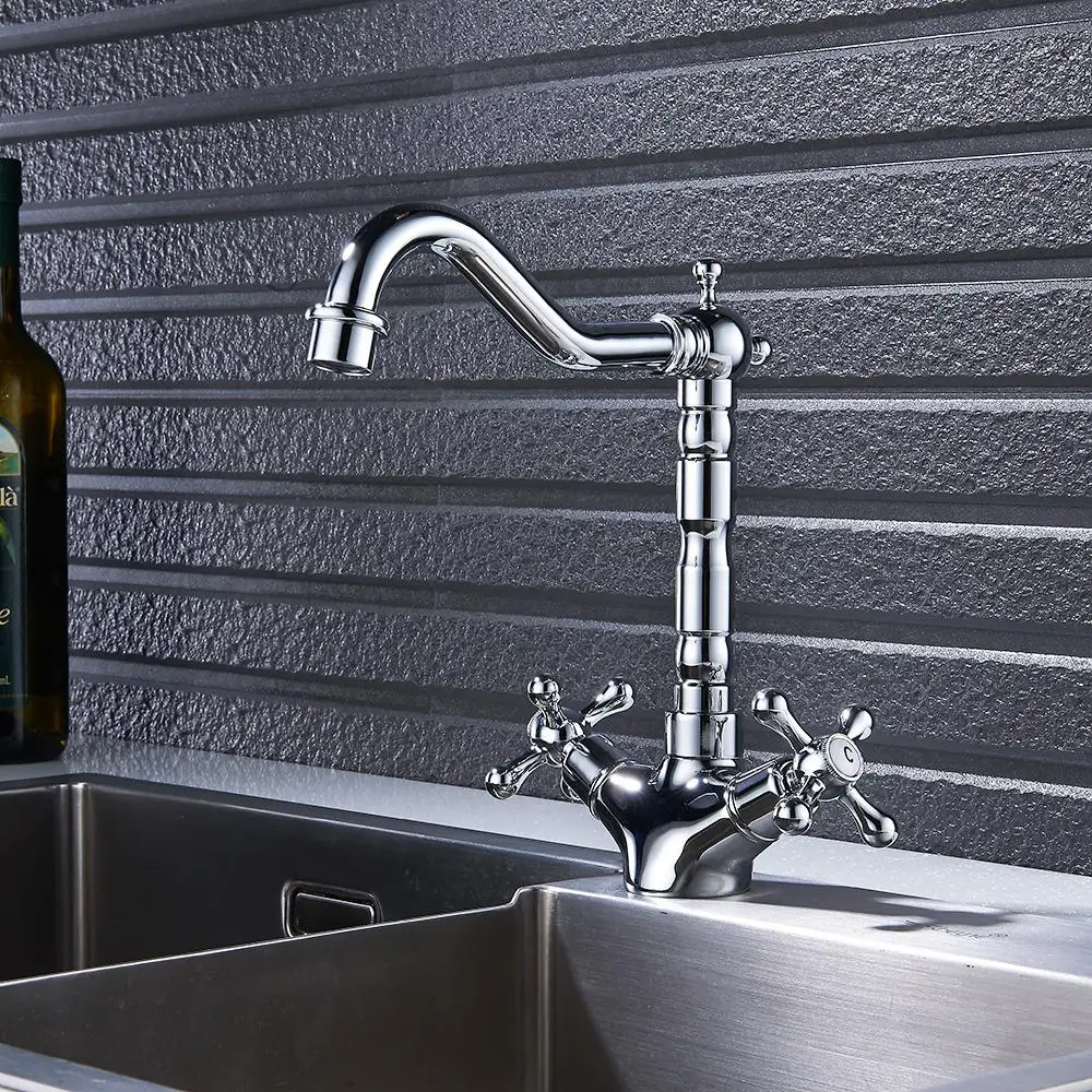 

Chrome Brass Kitchen Bathroom Faucet Vessel Sink Basin Wet Bar 360 Swivel Spout Hot & Cold Water Mixer Tap KD1100