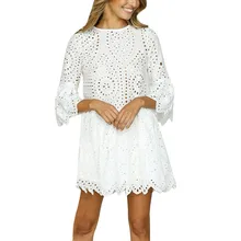 Женские повседневные кружевные вечерние платья с коротким рукавом и круглым вырезом, винтажное платье, популярные летние женские платья, новинка