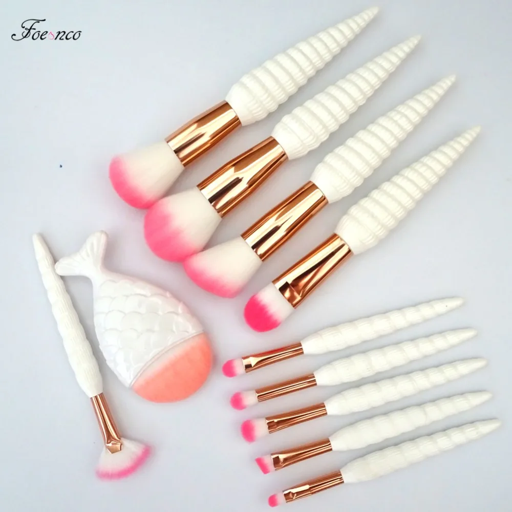 

11Pcs Unicorn Conch Shell Makeup Brushes Set Mermaid Foundation Powder Cosmetics Eyeshadow Face Kabuki Make Up Brush Tools Kit