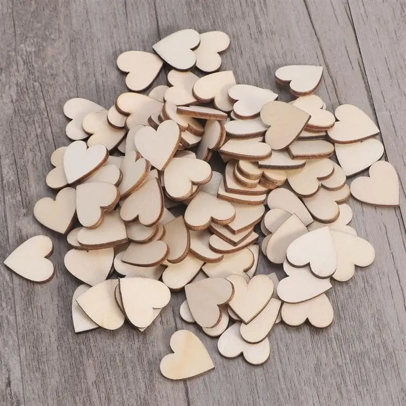 100pcs 20mm Blank Heart Wood Slices Discs for DIY Crafts Embellishments(Wood Color