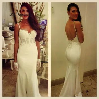 

Modest Mermaid Wedding Dress Spaghetti Straps Sleeveless Backless Boho Weeding Dresses Satin Summer Beach Bridal Gowns 2019