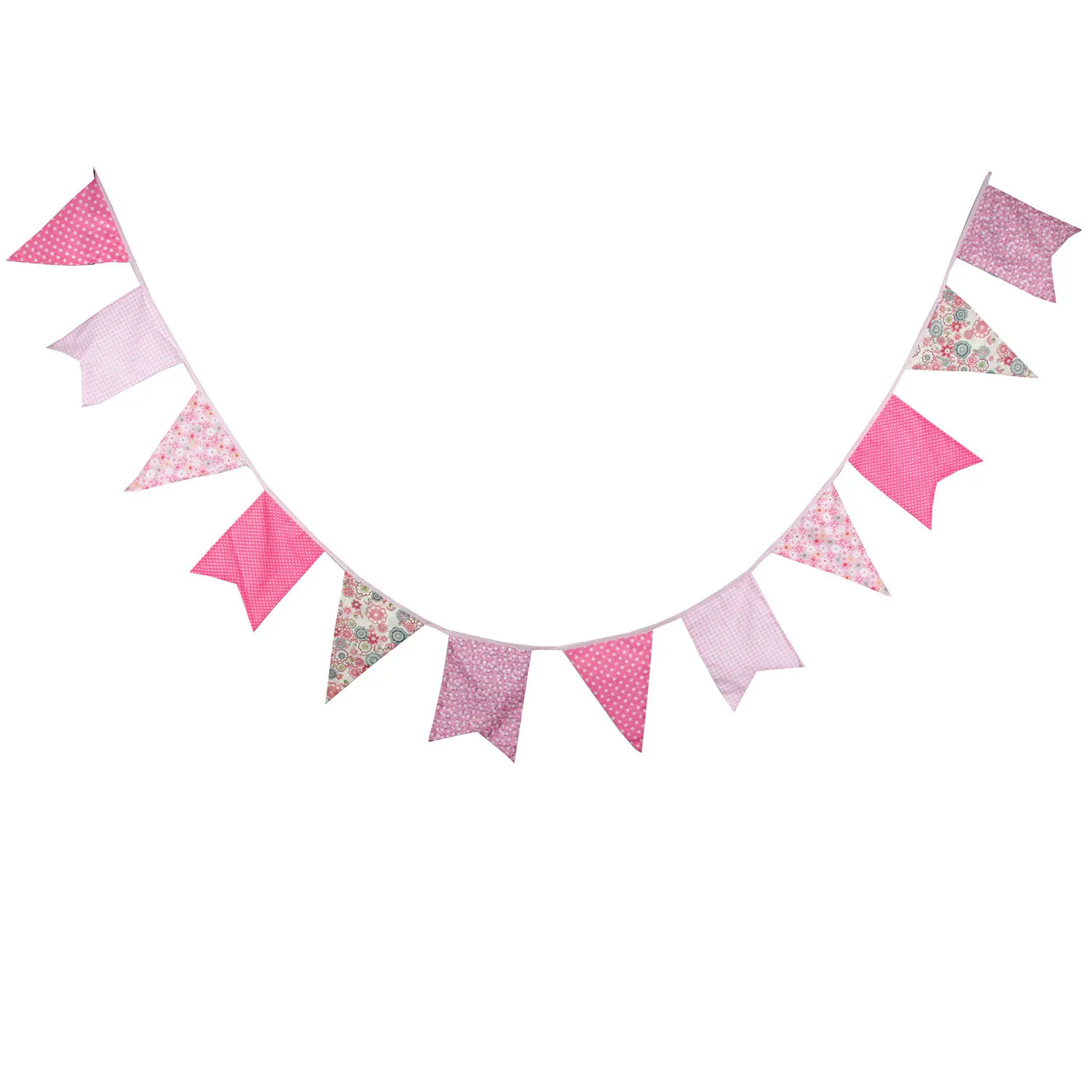 

12 flags Pink Cotton Banner Children's Birthday Baby shower Fish tail Infant shooting Color Party Decoration Reusable