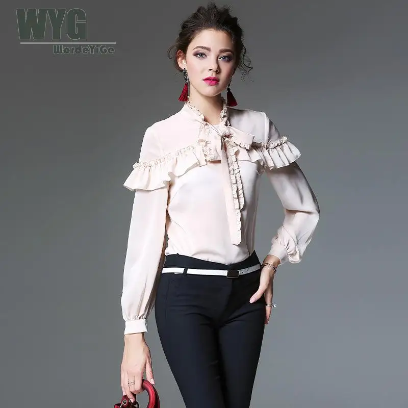 European Style Famous Brand Ruffle Blouse 2018 Spring