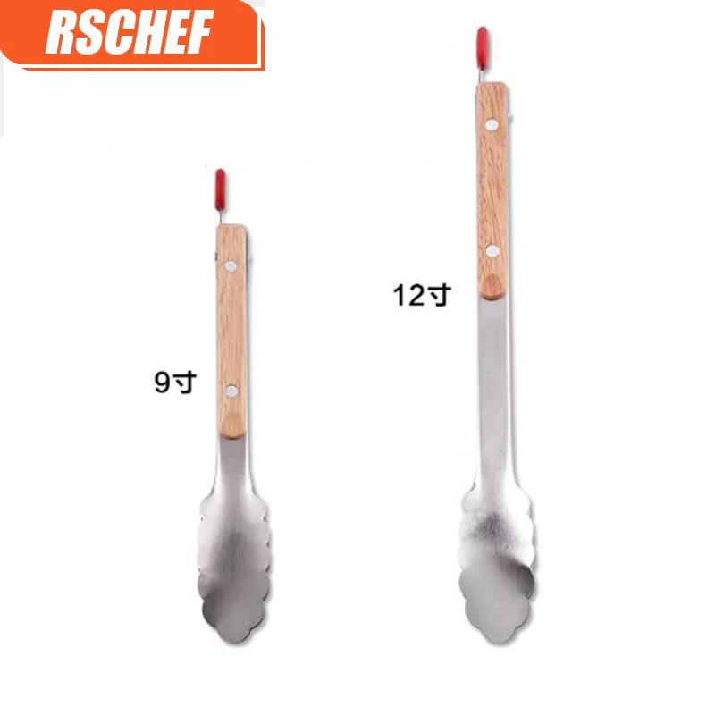 

1Pcs Baking Tools 9 inch 12 inch wooden handle food clip stainless steel food clip barbecue clip bread clip